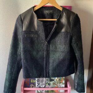 rag & bone plaid wool & leather detail coat
